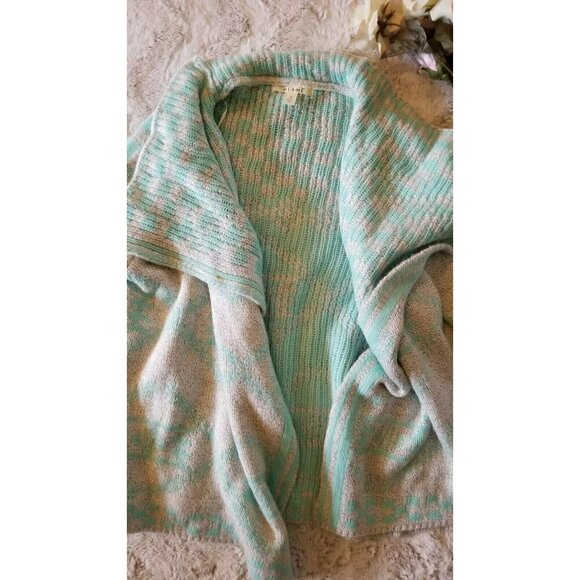 Francescas Miami Light Gray Turquoise Blue Broad Collar Cardigan Sweater Small - Picture 4 of 9